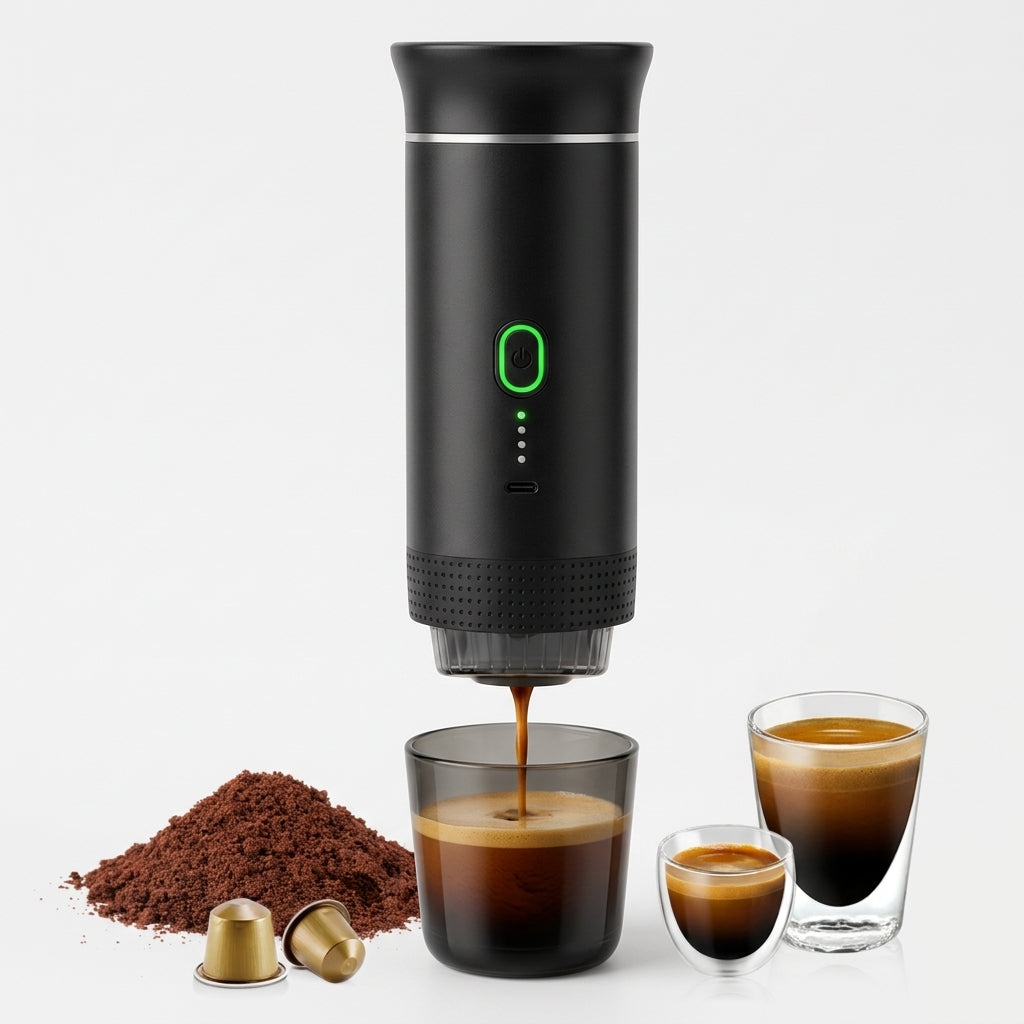 Cafetera espresso portátil Nómada negra con su vaso transparente
