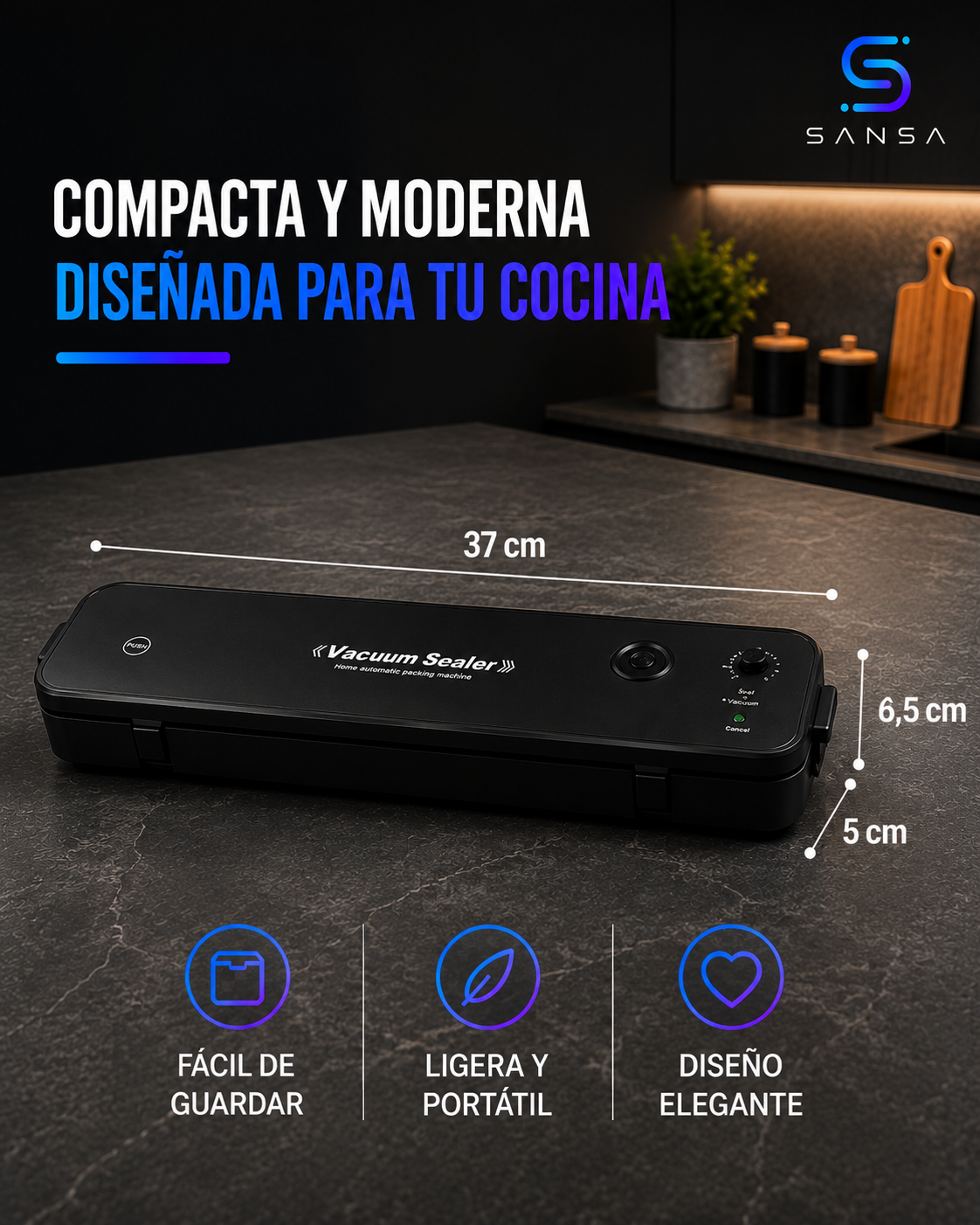 Envasadora al vacío NovaFood sobre una encimera de cocina