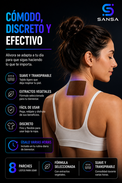 Parche Alivora de aplicación localizada con diseño cómodo y discreto