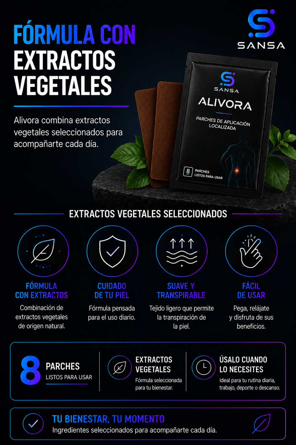 Parches Alivora formulados con extractos vegetales para aplicación localizada