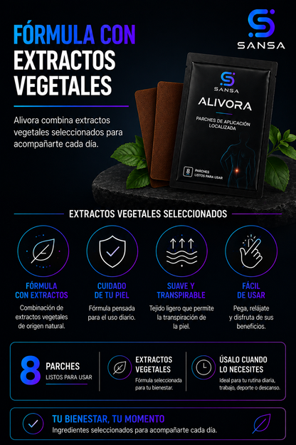 Parches Alivora formulados con extractos vegetales para aplicación localizada